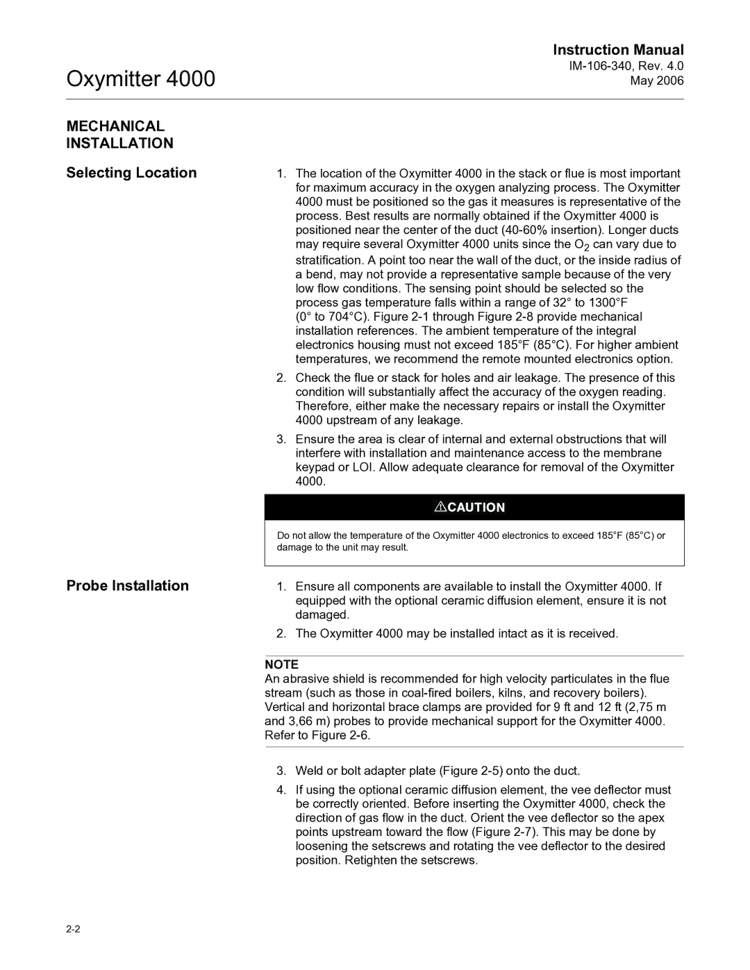 Emerson Process Management IM-106-340 instruction manual Mechanical Installation, Selecting Location, Probe Installation 