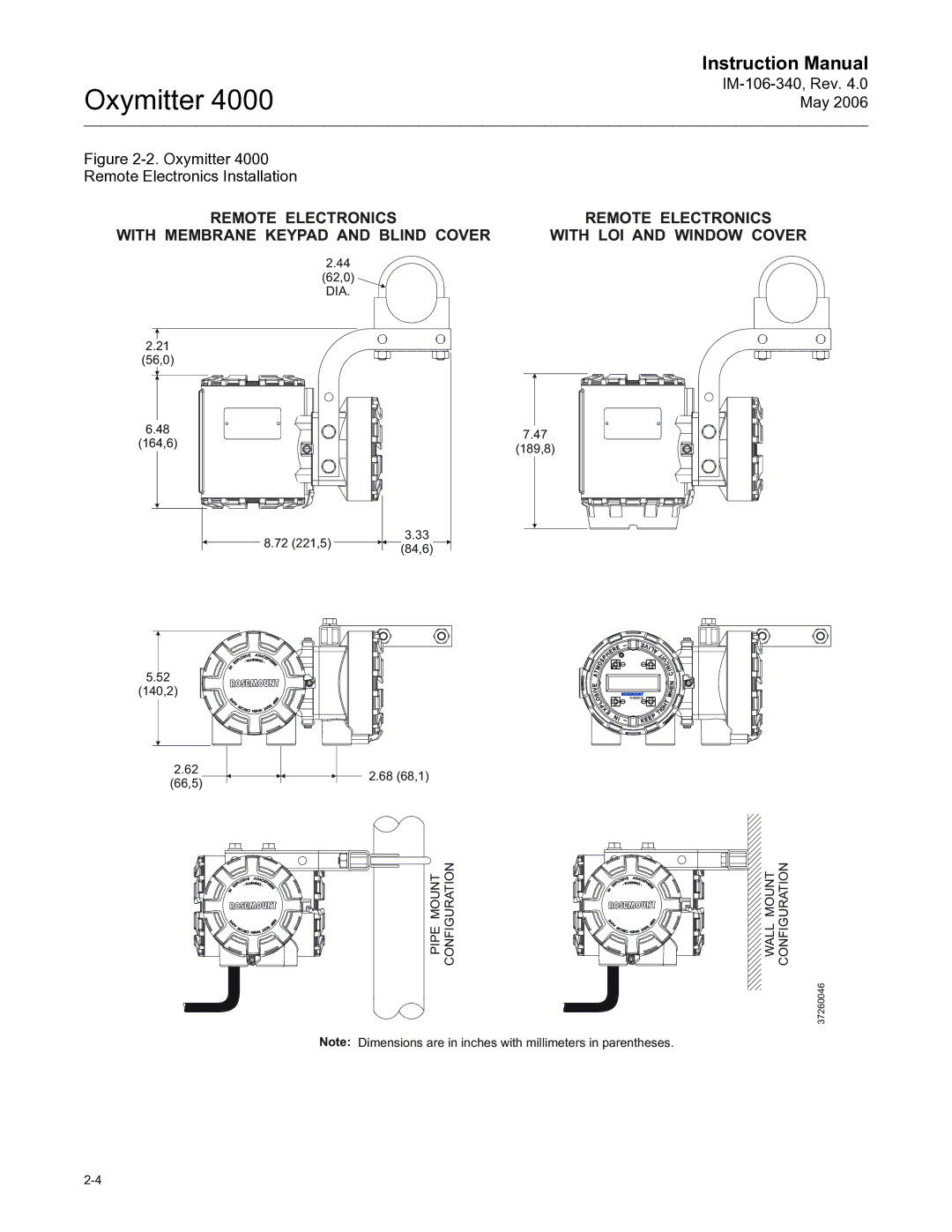 Emerson Process Management IM-106-340 instruction manual Oxymitter Remote Electronics Installation 