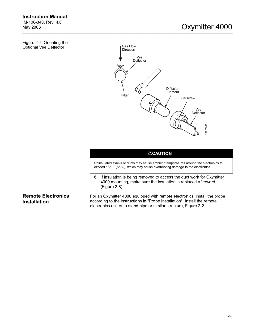 Emerson Process Management IM-106-340 Remote Electronics Installation, Orienting Optional Vee DeflectorGas Flow 