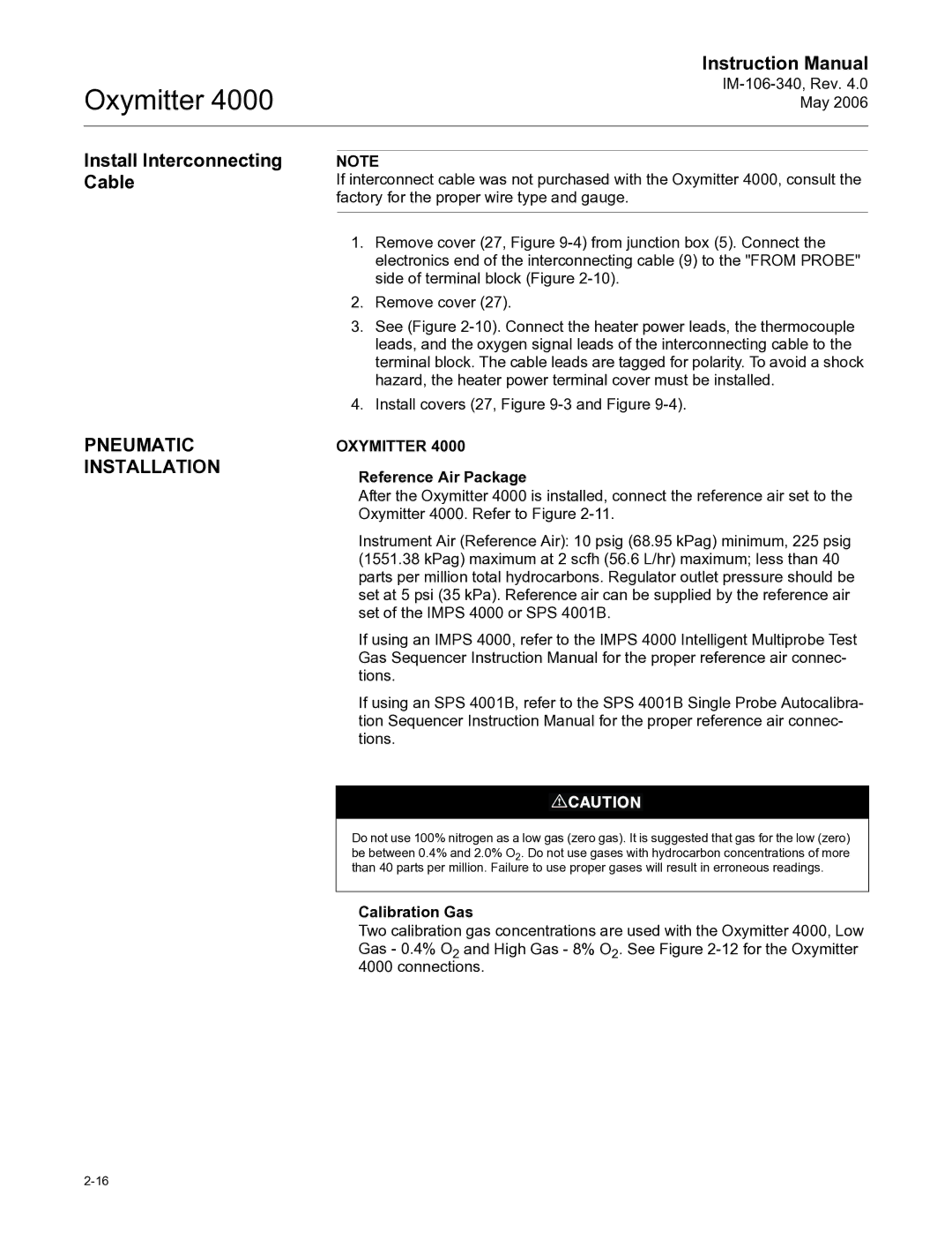 Emerson Process Management IM-106-340 Install Interconnecting Cable, Pneumatic Installation, Reference Air Package 