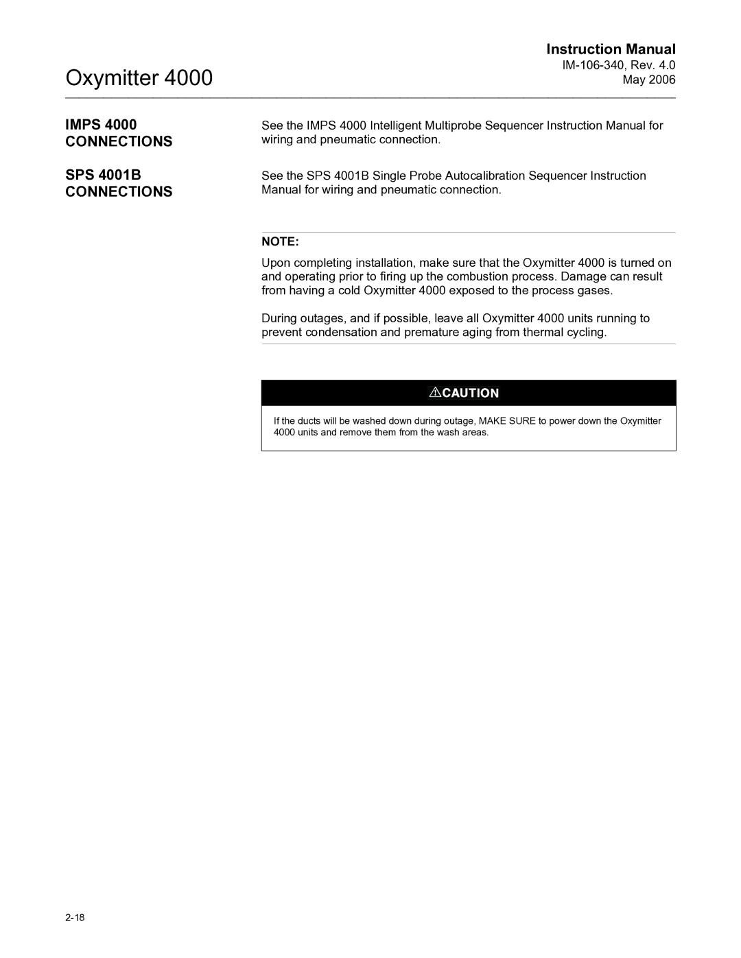 Emerson Process Management IM-106-340 instruction manual Imps 4000 Connections SPS 4001B Connections 