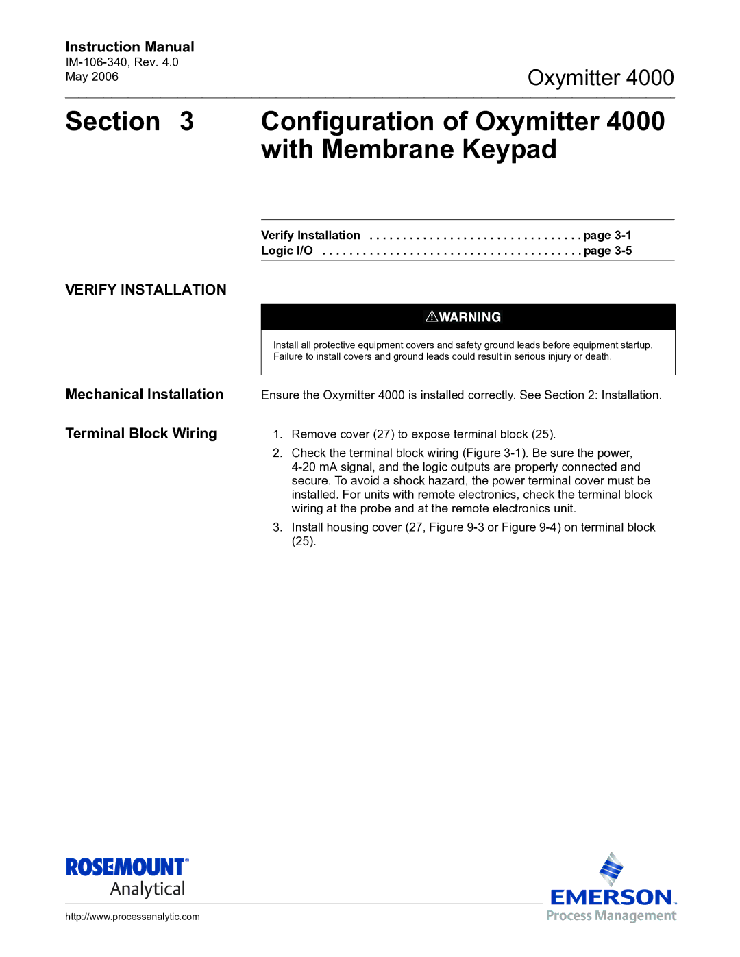 Emerson Process Management IM-106-340 Configuration of Oxymitter 4000 with Membrane Keypad, Verify Installation 