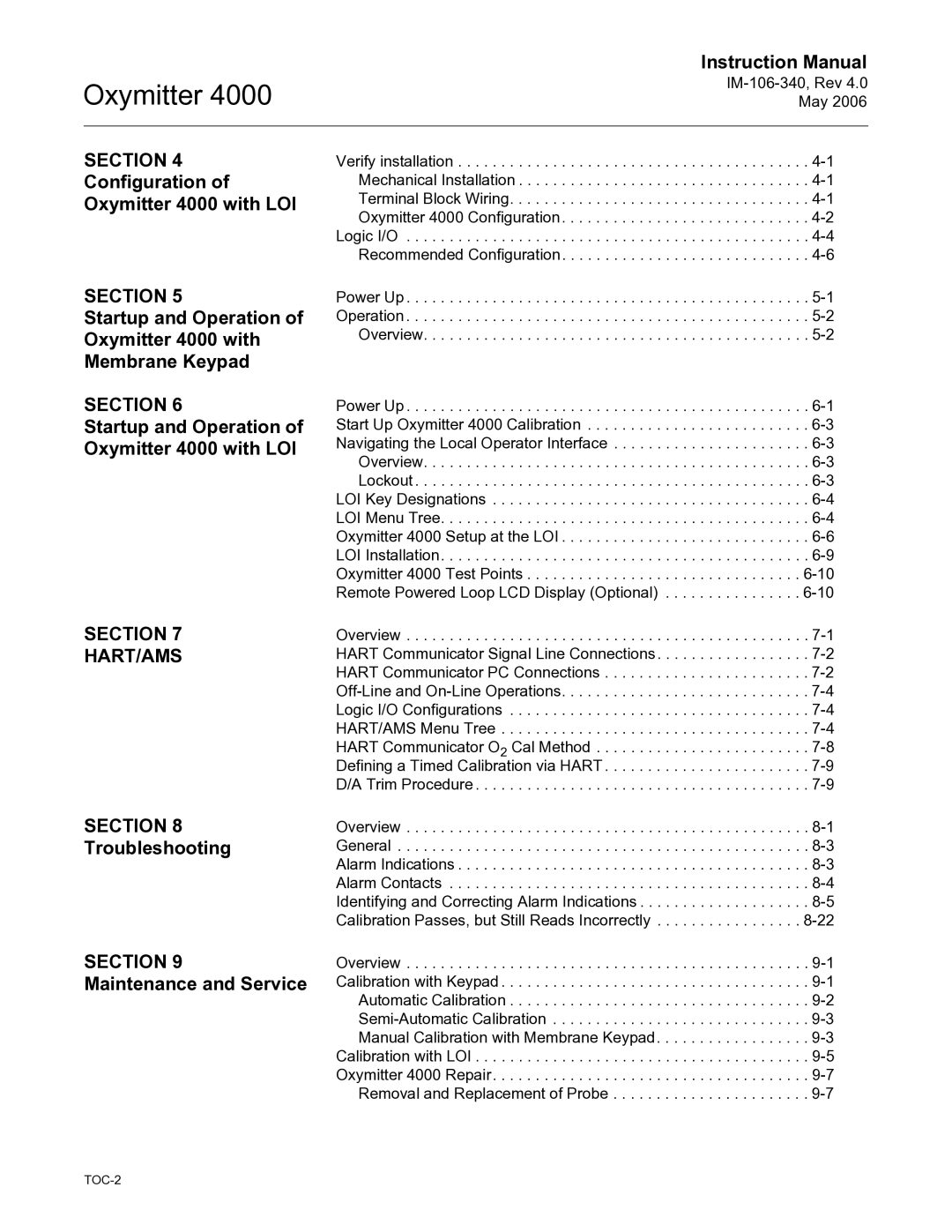 Emerson Process Management IM-106-340 Configuration of Oxymitter 4000 with LOI, Section HART/AMS, Troubleshooting 