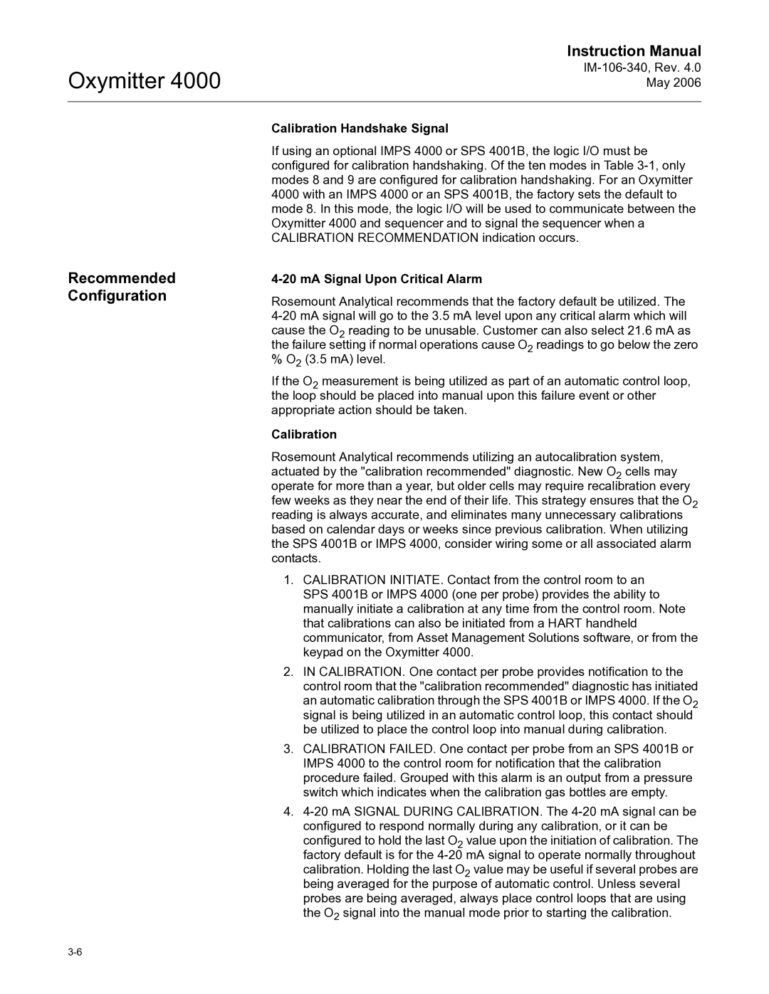 Emerson Process Management IM-106-340 instruction manual Recommended Configuration, Calibration Handshake Signal 