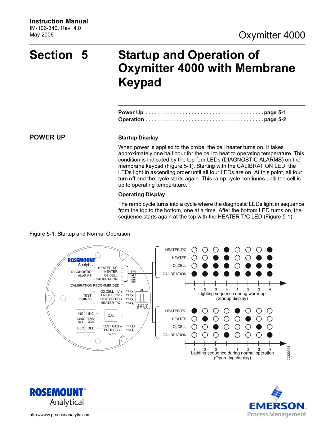 Emerson Process Management IM-106-340 Startup and Operation Oxymitter 4000 with Membrane Keypad, Power UP, Startup Display 