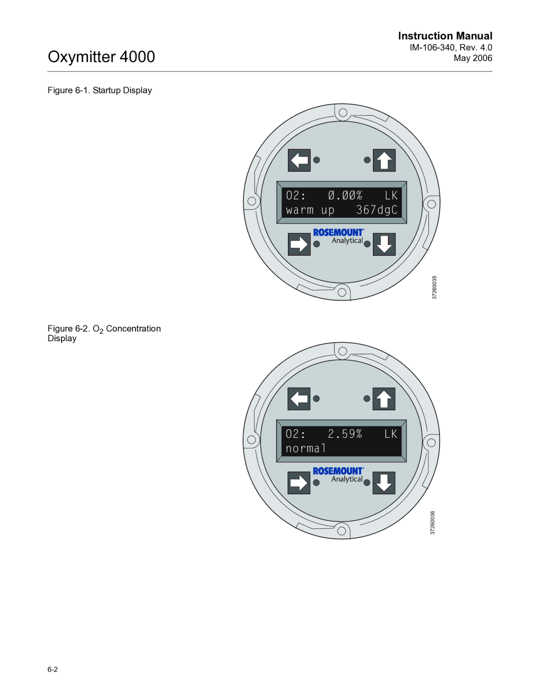 Emerson Process Management IM-106-340 instruction manual O2 Ø.ØØ% LK warm up 367dgC 