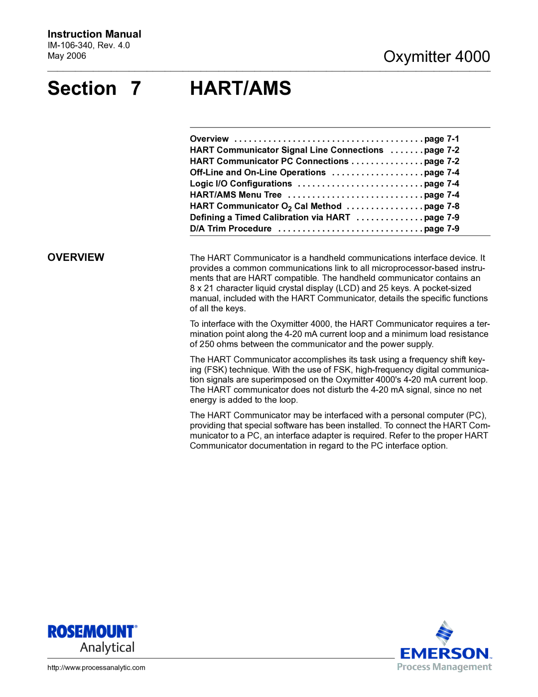 Emerson Process Management IM-106-340 instruction manual Section, Overview 