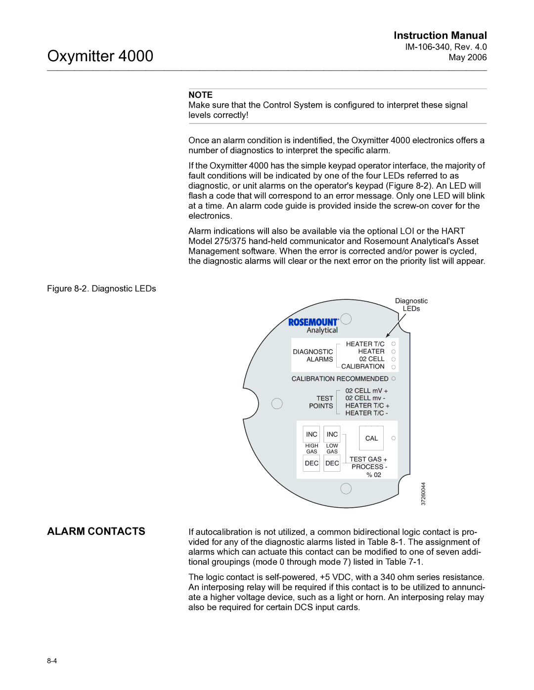 Emerson Process Management IM-106-340 instruction manual Alarm Contacts, Diagnostic LEDs 