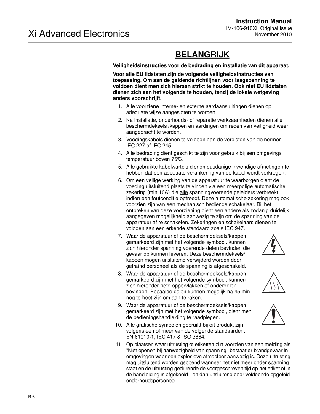 Emerson Process Management IM-106-910Xi instruction manual Xi Advanced Electronics 