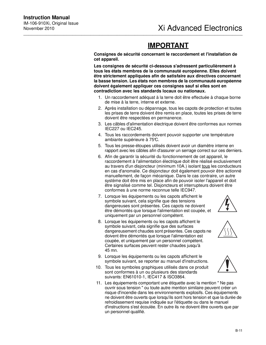 Emerson Process Management IM-106-910Xi instruction manual Xi Advanced Electronics 