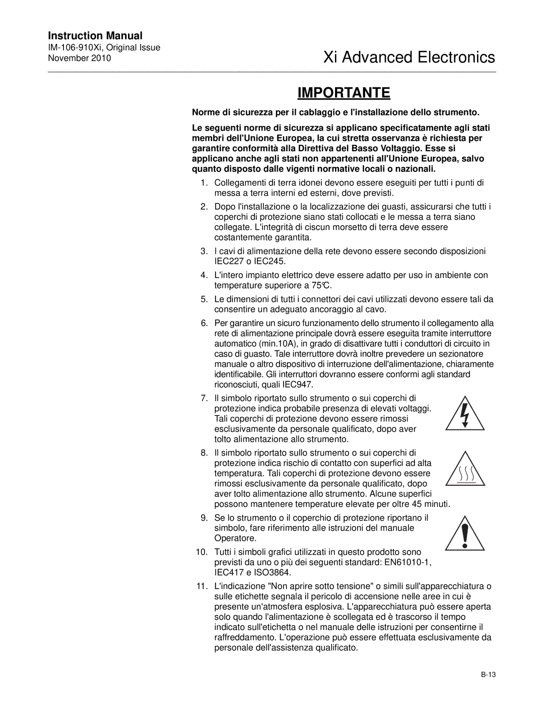 Emerson Process Management IM-106-910Xi instruction manual Importante 