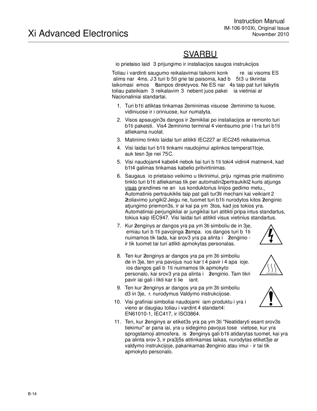 Emerson Process Management IM-106-910Xi instruction manual Svarbu 