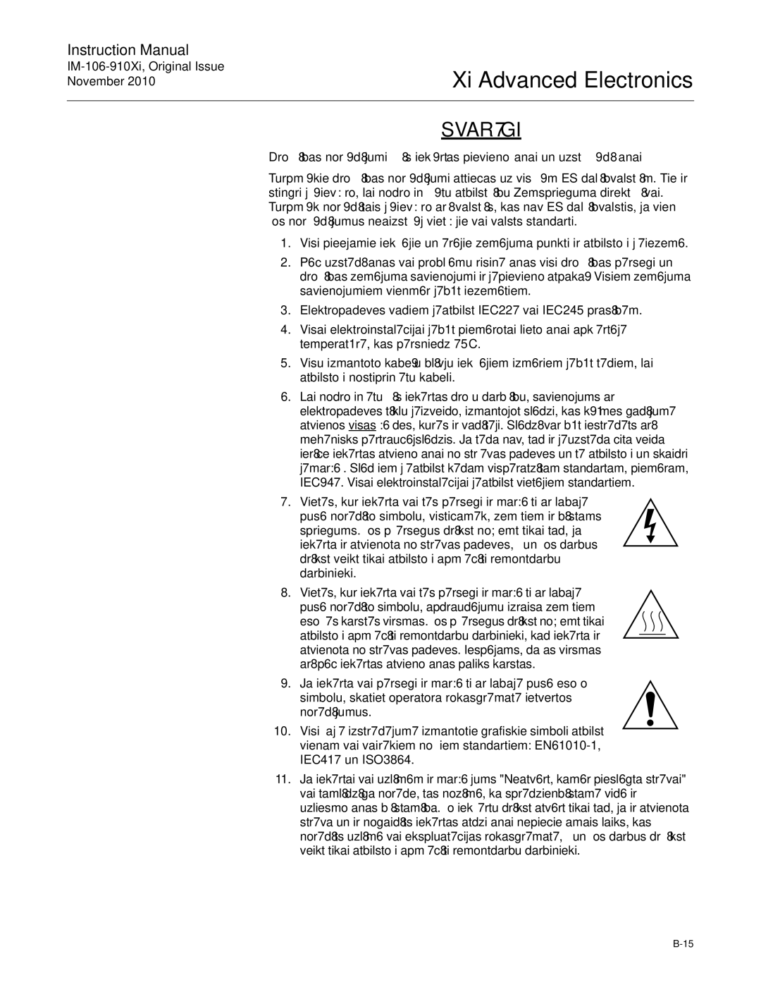 Emerson Process Management IM-106-910Xi instruction manual Svarīgi 