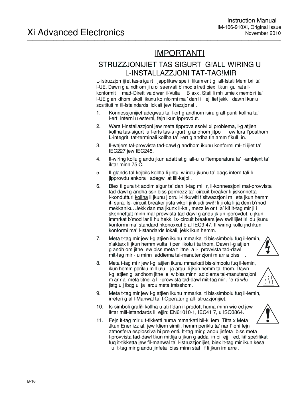 Emerson Process Management IM-106-910Xi instruction manual Importanti 