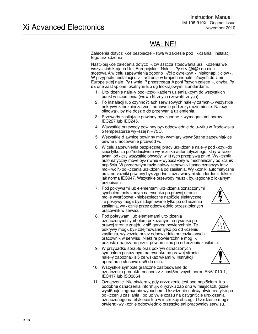 Emerson Process Management IM-106-910Xi instruction manual WAśNE 