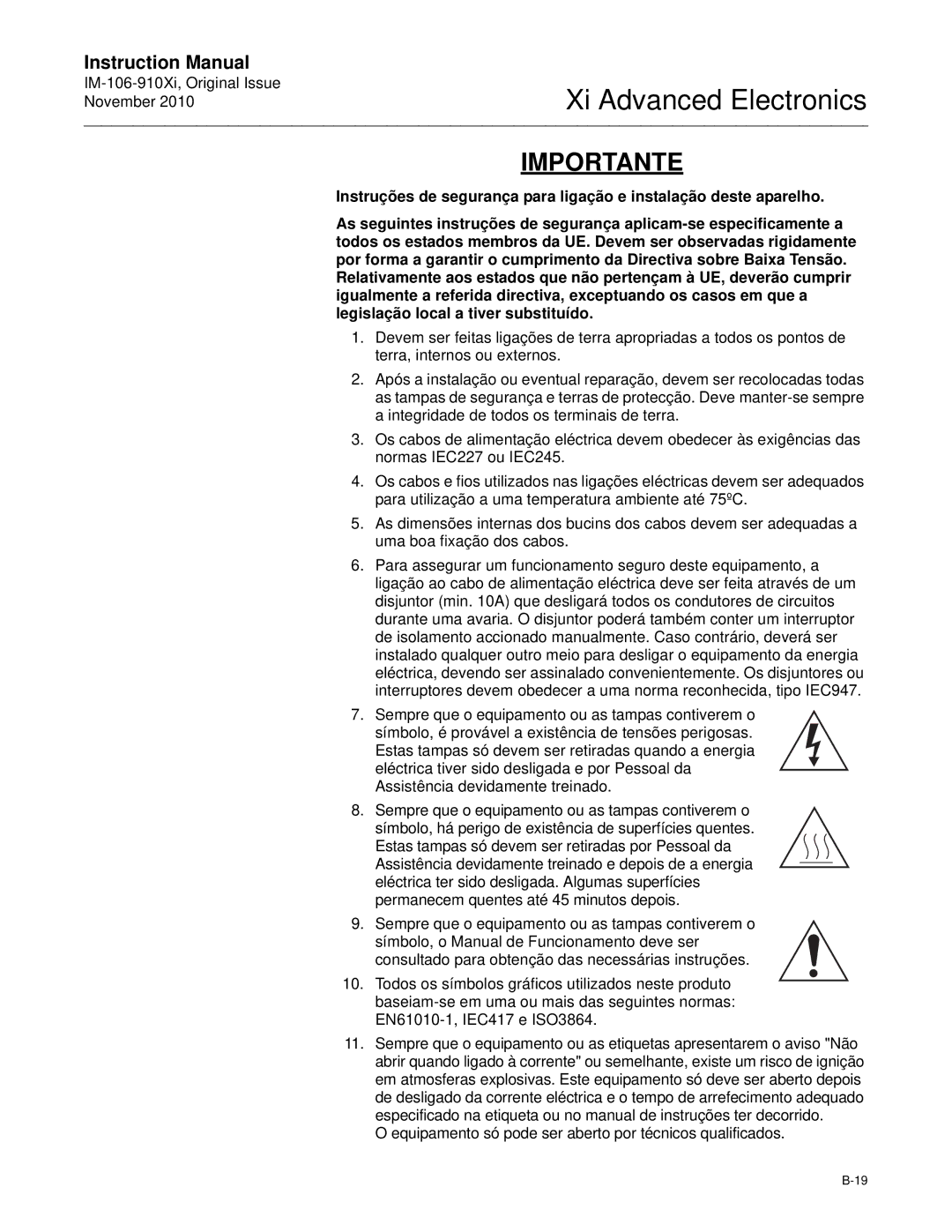 Emerson Process Management IM-106-910Xi instruction manual Importante, Este aparelho 