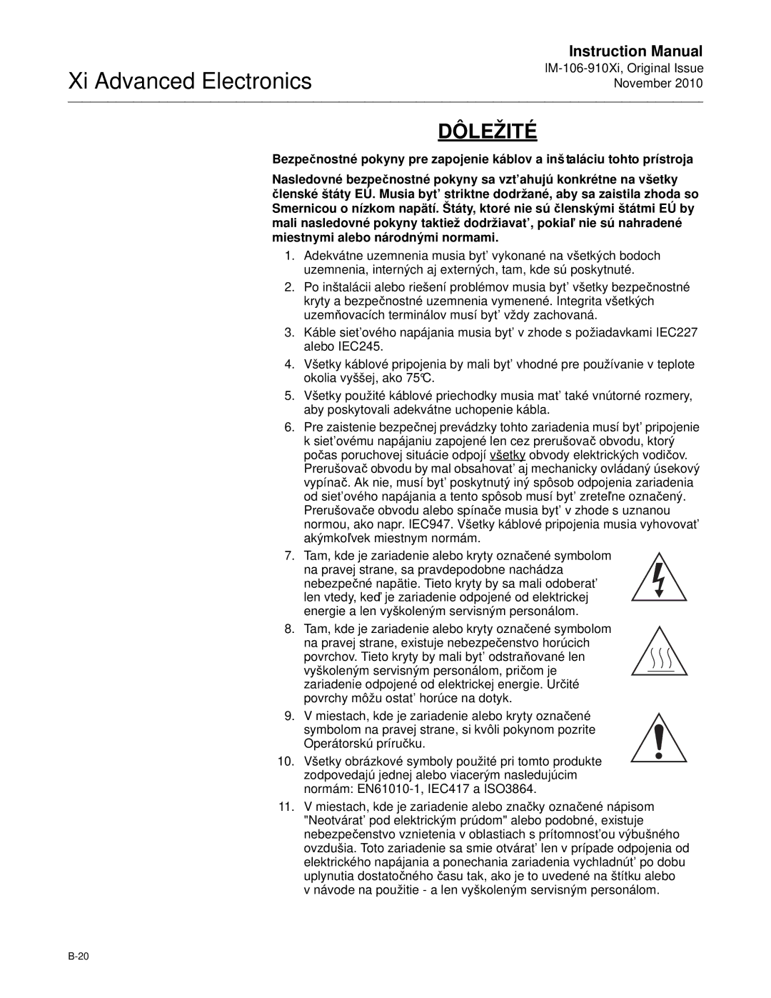 Emerson Process Management IM-106-910Xi instruction manual Dôležité 