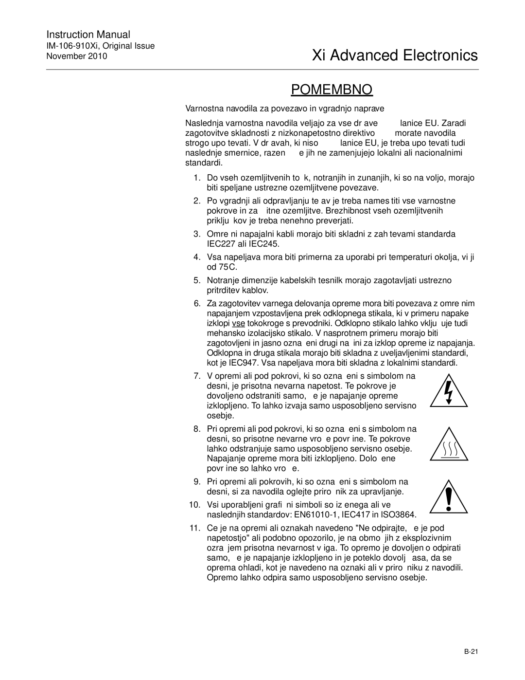 Emerson Process Management IM-106-910Xi instruction manual Pomembno 