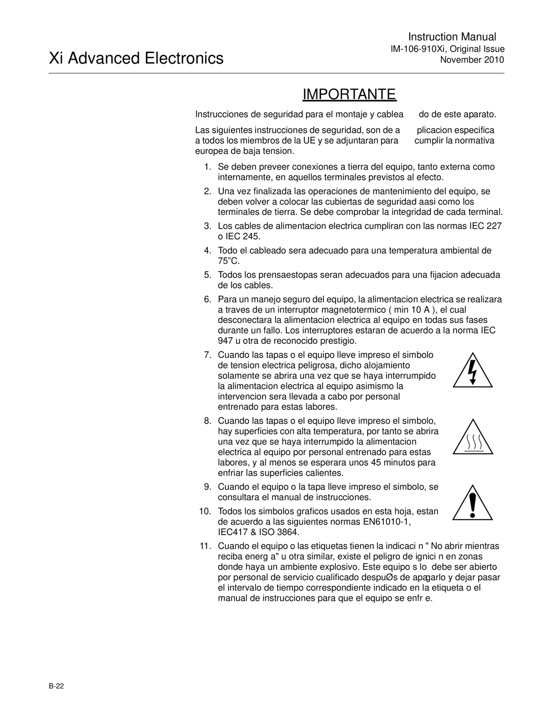 Emerson Process Management IM-106-910Xi instruction manual Importante 