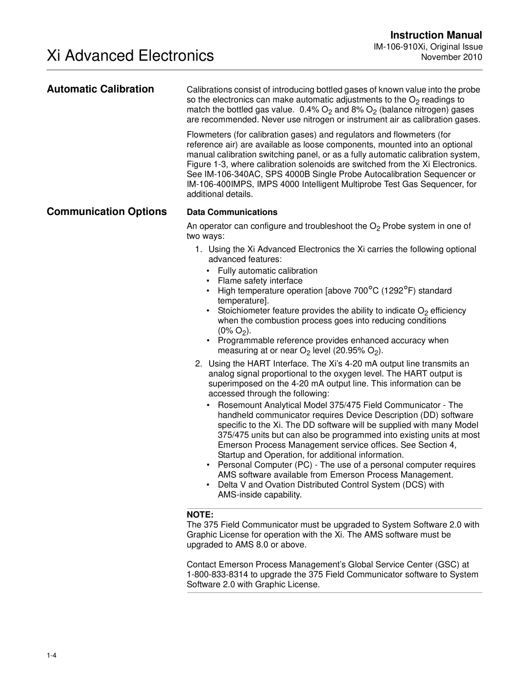 Emerson Process Management IM-106-910Xi instruction manual Automatic Calibration Communication Options, Data Communications 