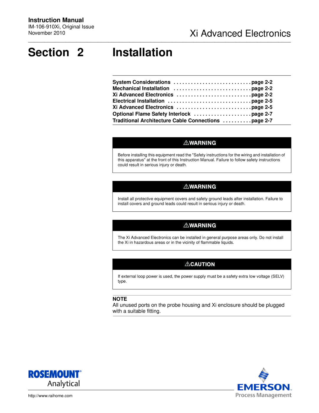 Emerson Process Management IM-106-910Xi instruction manual Section, Installation 