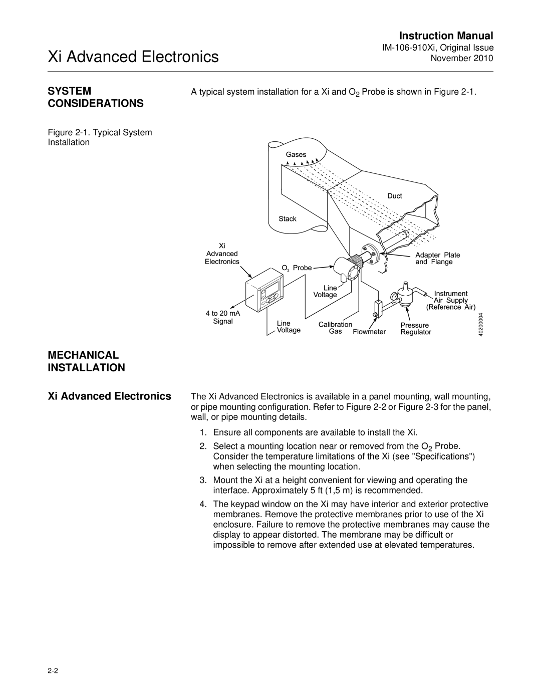 Emerson Process Management IM-106-910Xi System, Considerations, Mechanical Installation, Xi Advanced Electronics 