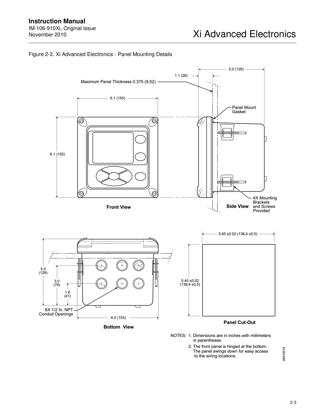 Emerson Process Management IM-106-910Xi instruction manual Xi Advanced Electronics Panel Mounting Details 