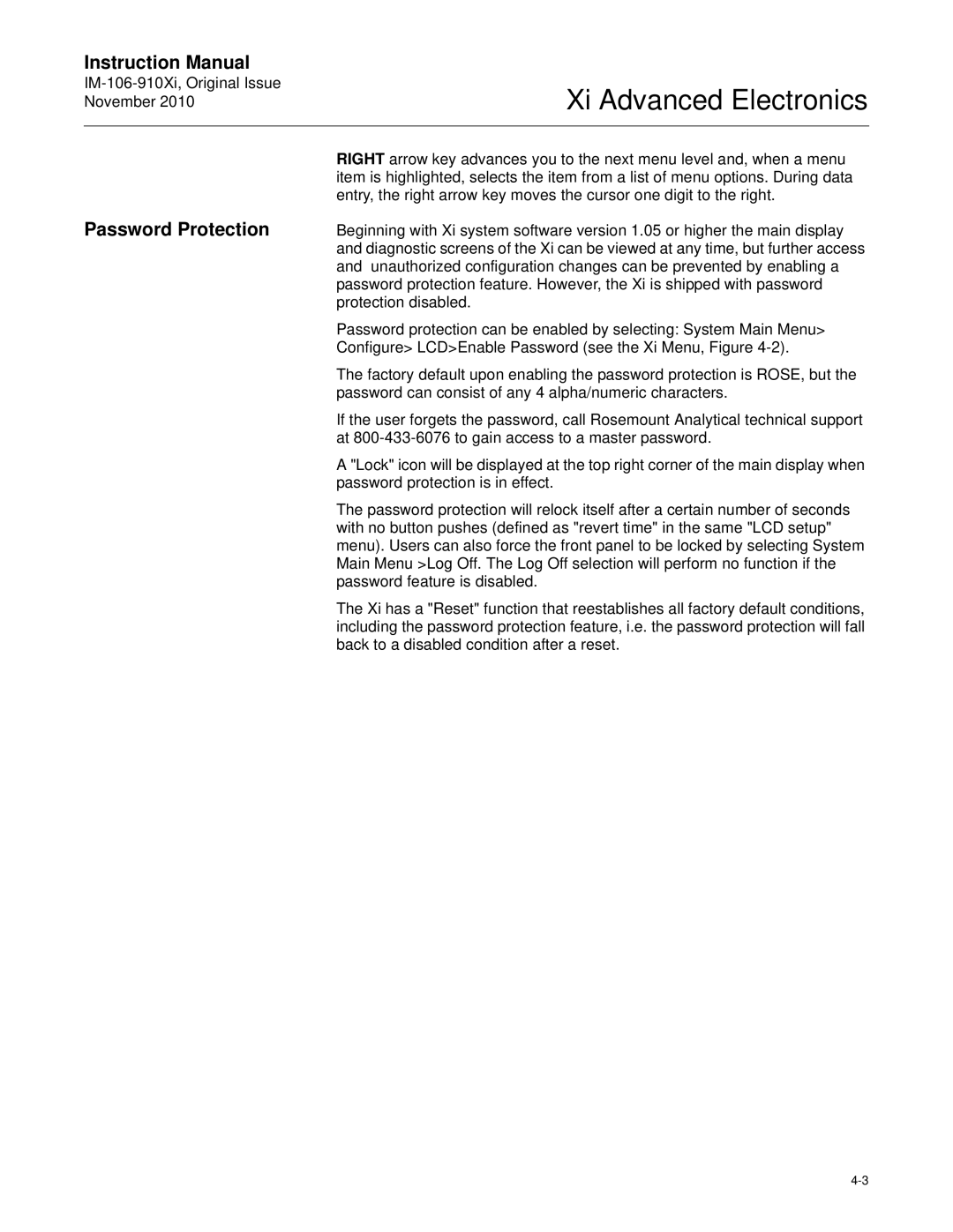 Emerson Process Management IM-106-910Xi instruction manual Password Protection 