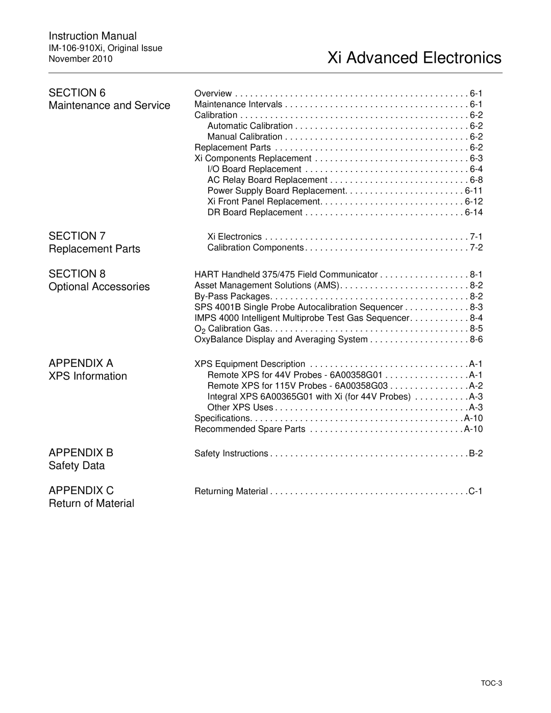 Emerson Process Management IM-106-910Xi instruction manual Appendix a, Appendix B, Appendix C 