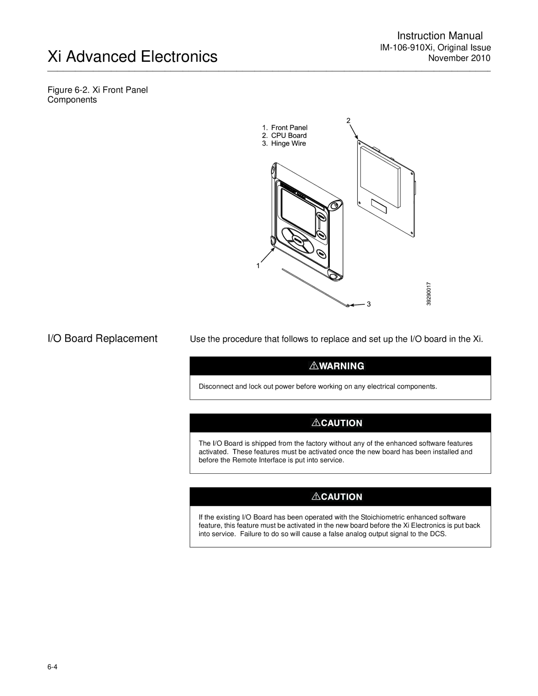 Emerson Process Management IM-106-910Xi instruction manual Board Replacement, Xi Front Panel Components 