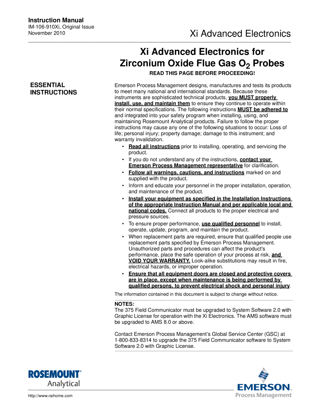 Emerson Process Management IM-106-910Xi instruction manual Essential Instructions, Read this page Before Proceeding 