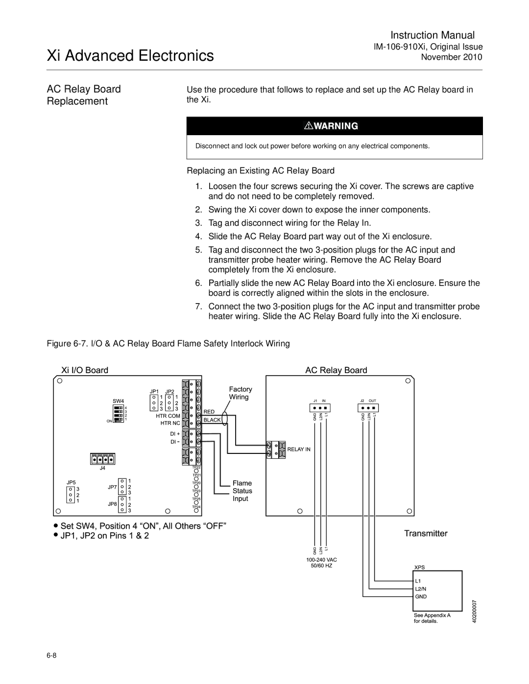 Emerson Process Management IM-106-910Xi instruction manual AC Relay Board Replacement, Replacing an Existing AC ReIay Board 