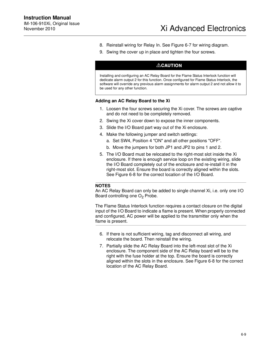 Emerson Process Management IM-106-910Xi instruction manual Adding an AC Relay Board to 