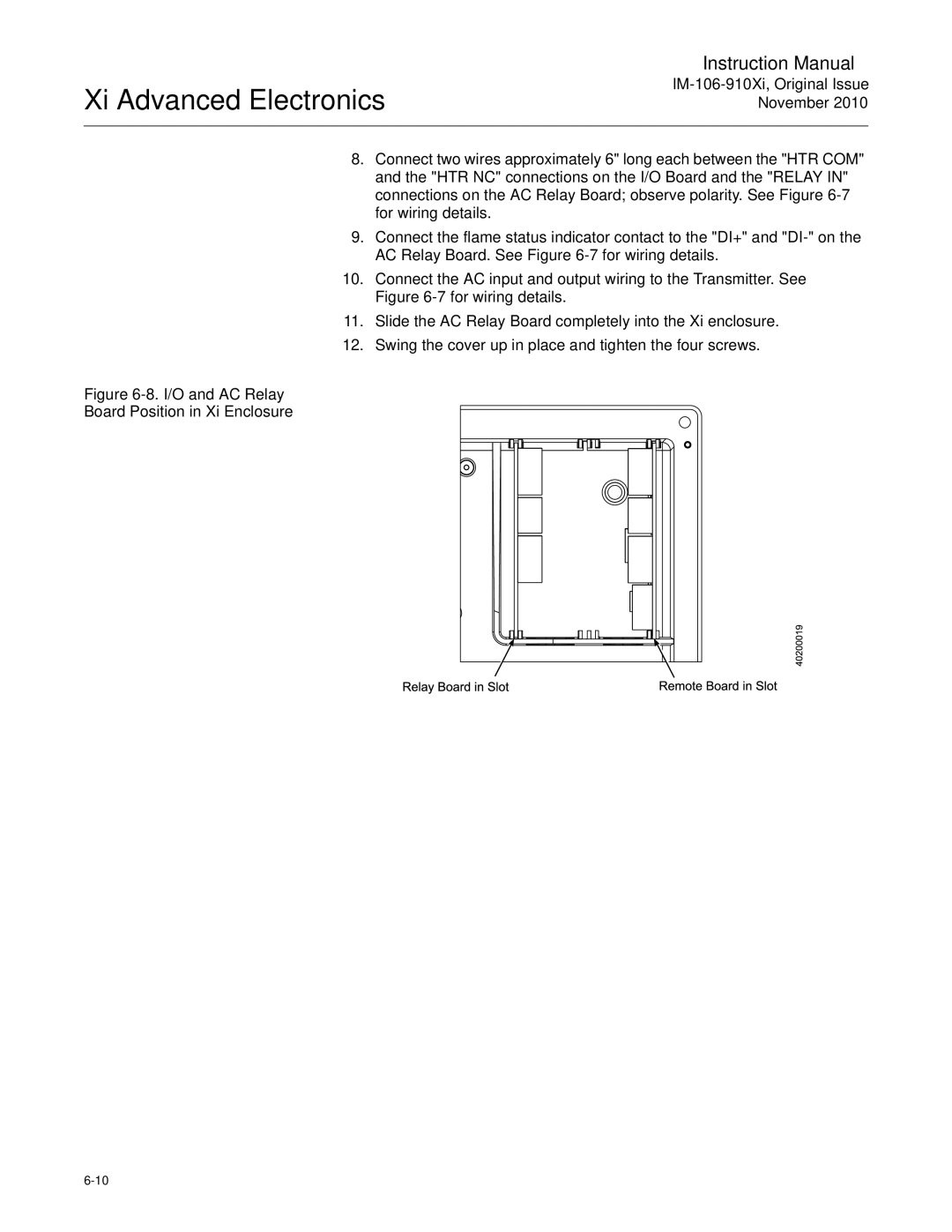 Emerson Process Management IM-106-910Xi instruction manual I/O and AC Relay Board Position in Xi Enclosure 