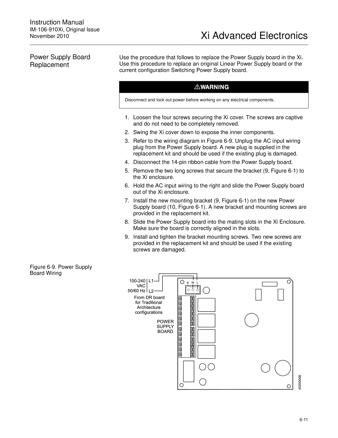 Emerson Process Management IM-106-910Xi instruction manual Power Supply Board Replacement, Power Supply Board Wiring 