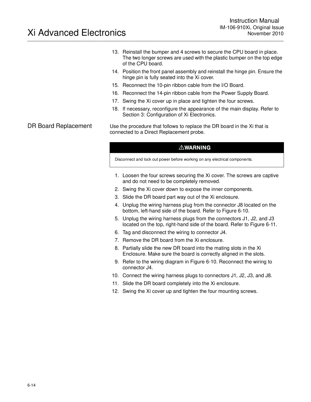 Emerson Process Management IM-106-910Xi instruction manual DR Board Replacement 