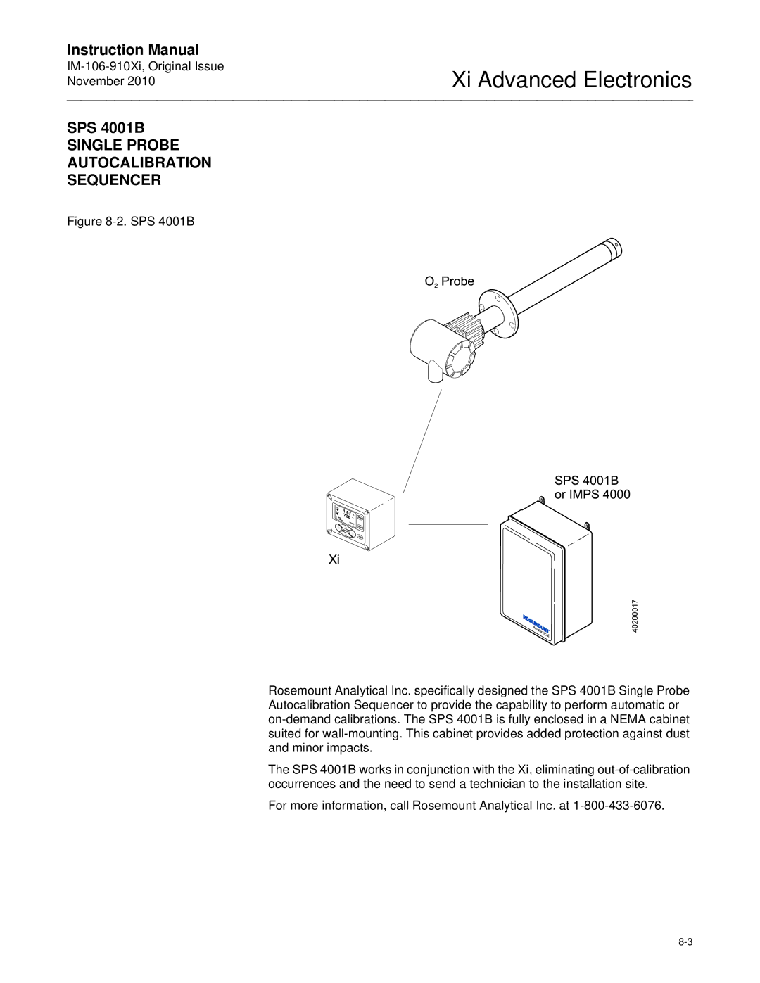 Emerson Process Management IM-106-910Xi instruction manual SPS 4001B, Single Probe Autocalibration Sequencer 