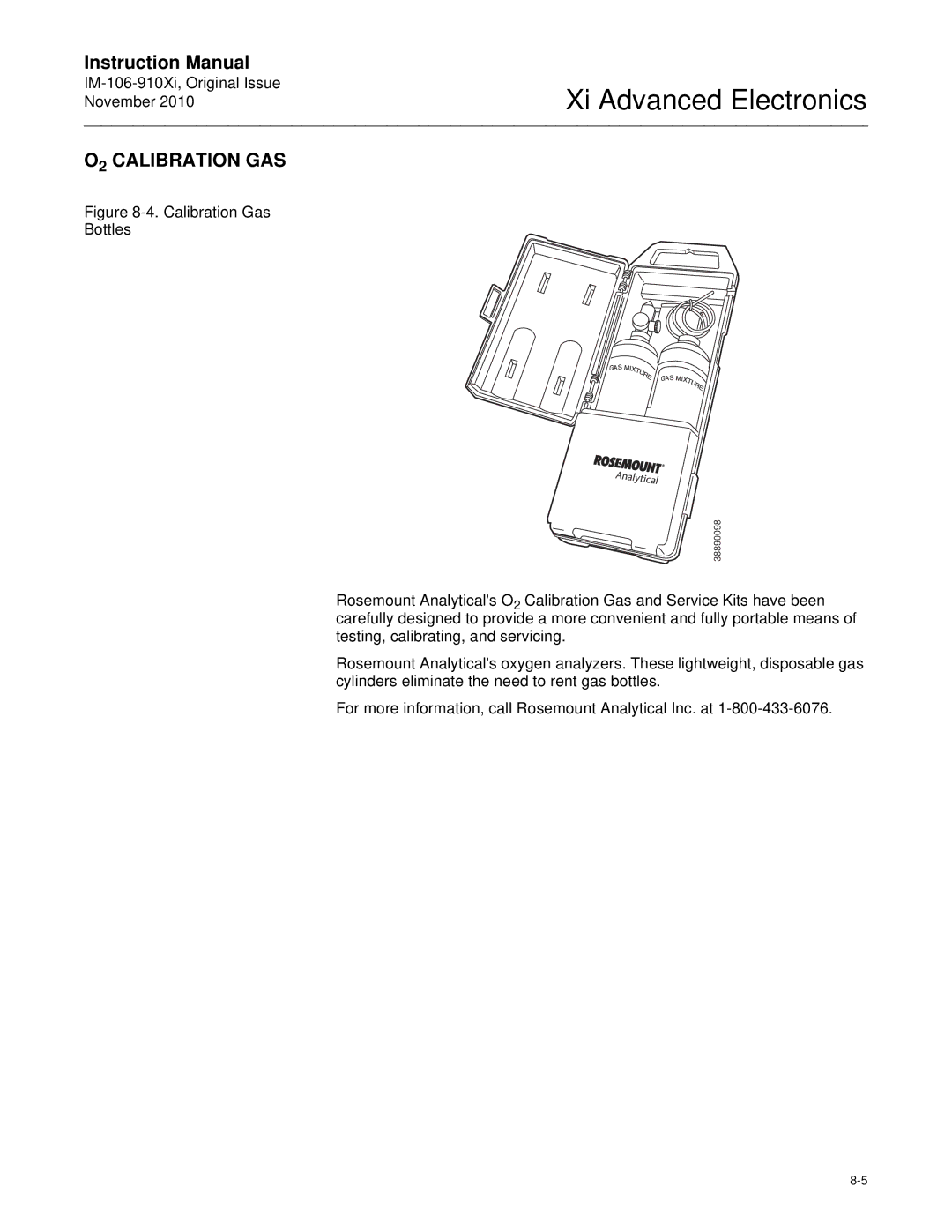 Emerson Process Management IM-106-910Xi instruction manual O2 Calibration GAS, Calibration Gas Bottles 