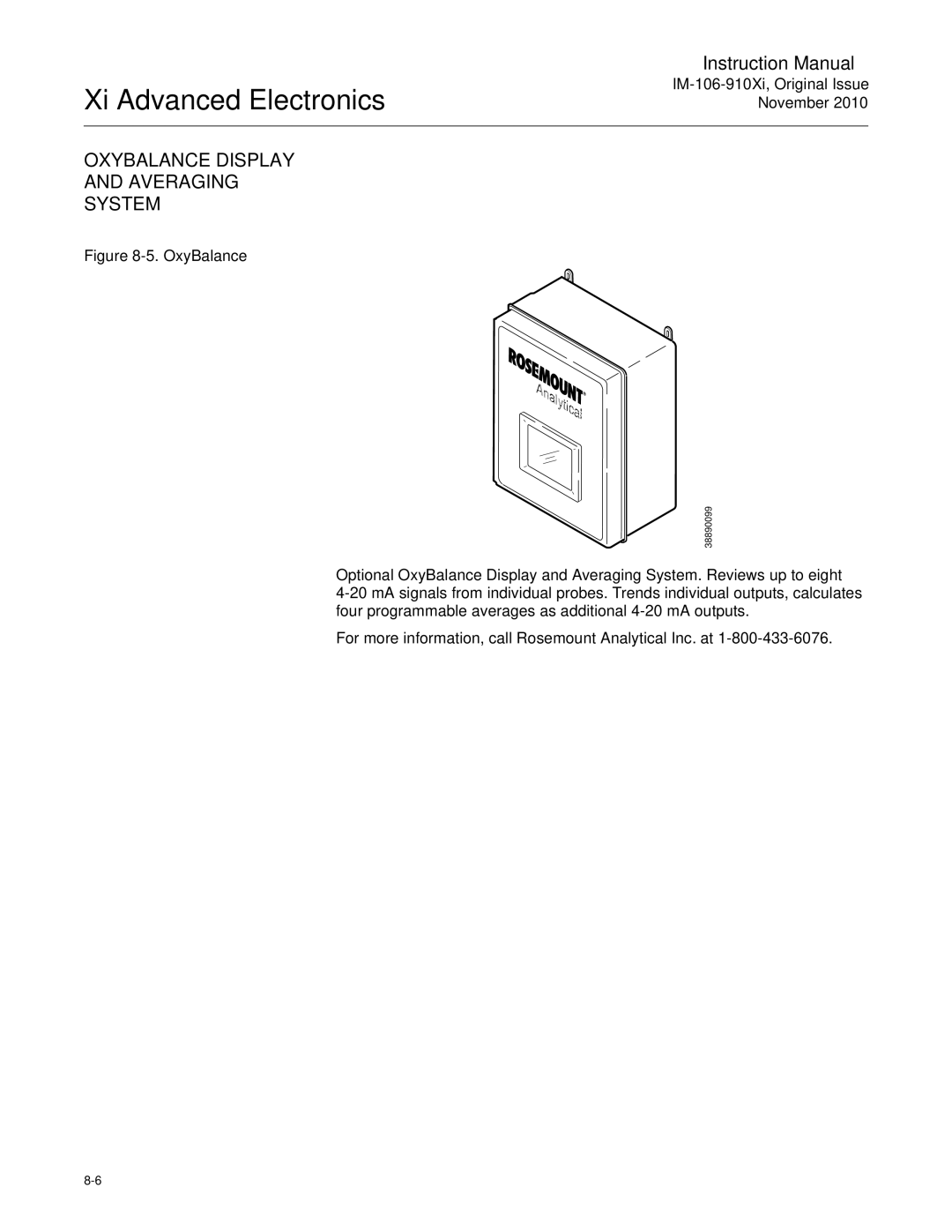 Emerson Process Management IM-106-910Xi instruction manual Oxybalance Display Averaging System, OxyBalance 