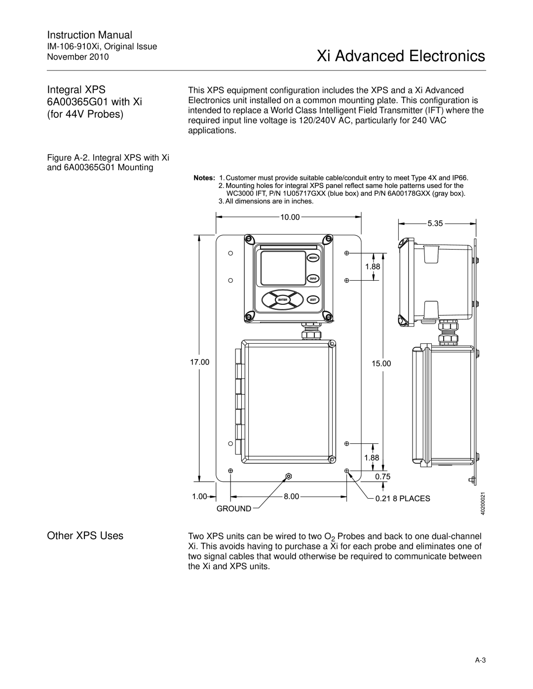 Emerson Process Management IM-106-910Xi instruction manual Integral XPS 6A00365G01 with Xi for 44V Probes, Other XPS Uses 