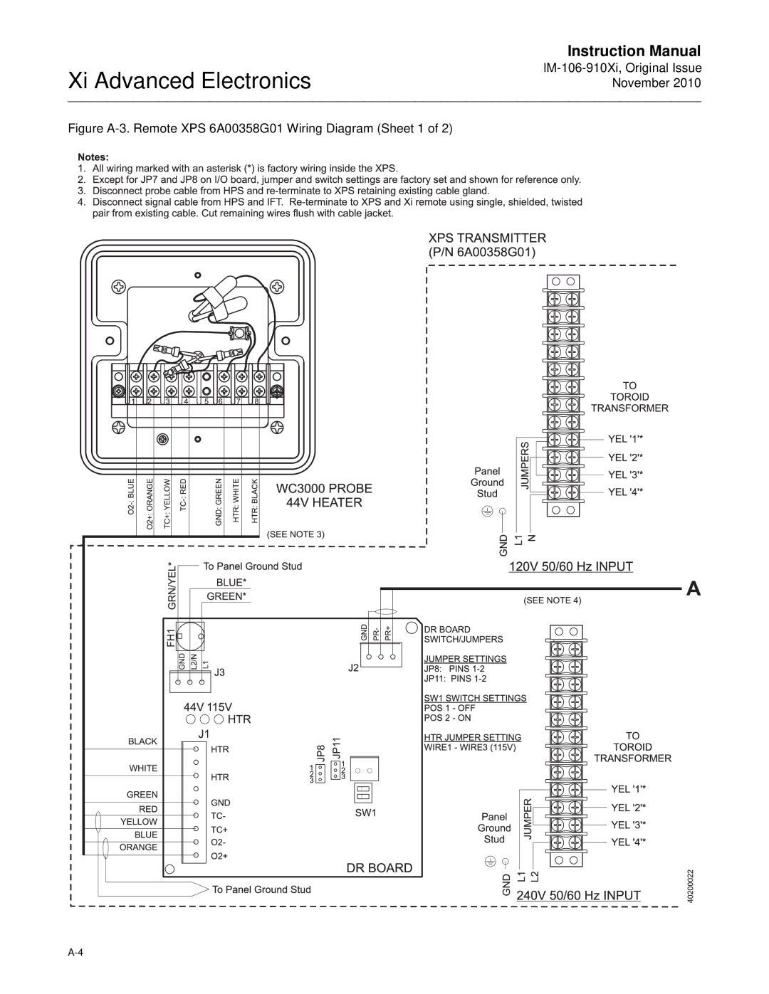 Emerson Process Management IM-106-910Xi instruction manual Figure A-3. Remote XPS 6A00358G01 Wiring Diagram Sheet 1 