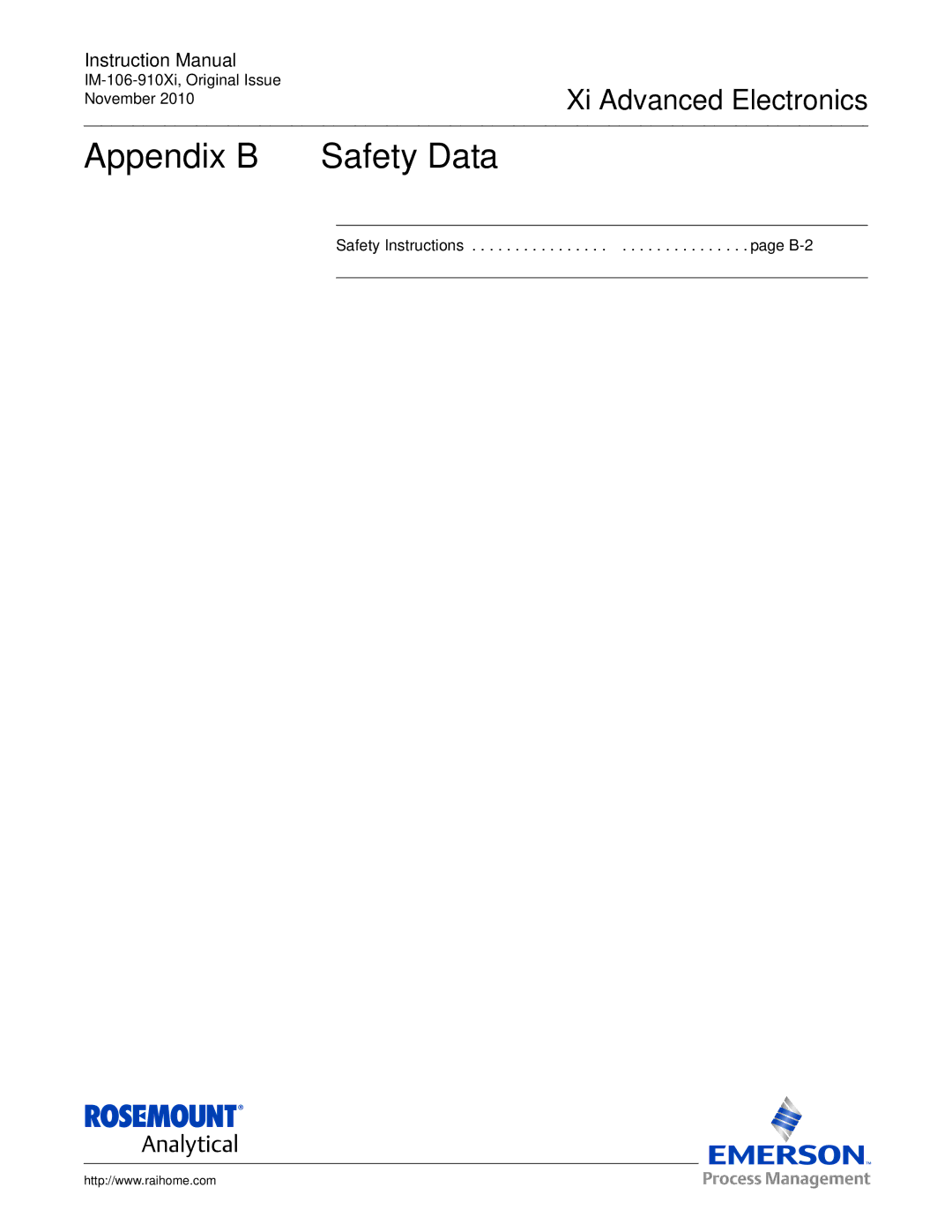 Emerson Process Management IM-106-910Xi instruction manual Appendix B Safety Data 