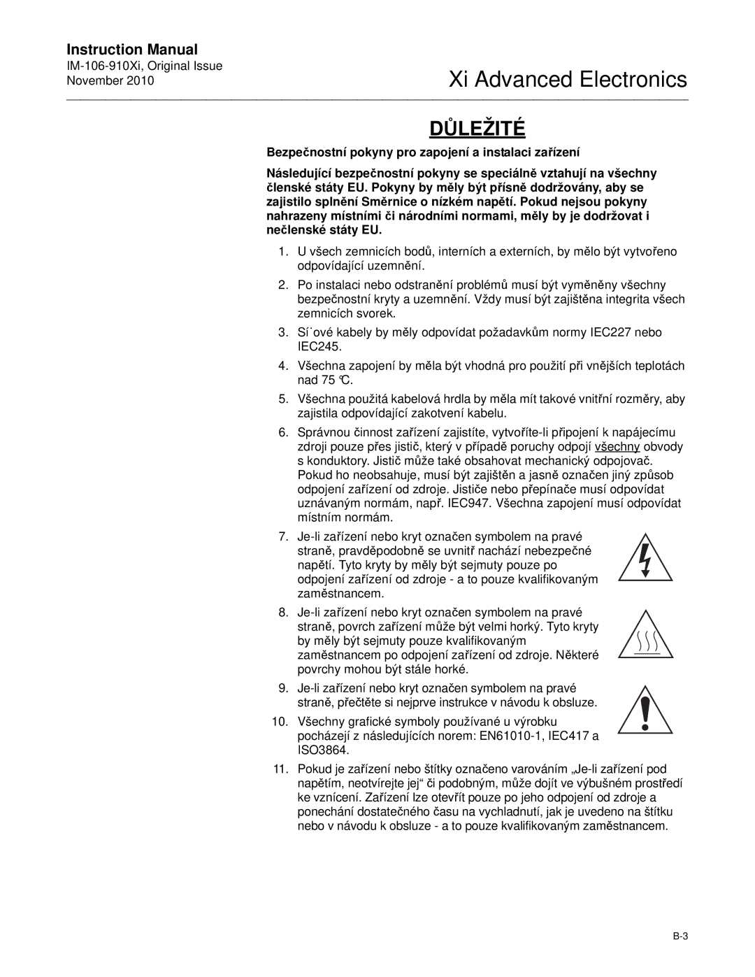 Emerson Process Management IM-106-910Xi instruction manual Důležité 