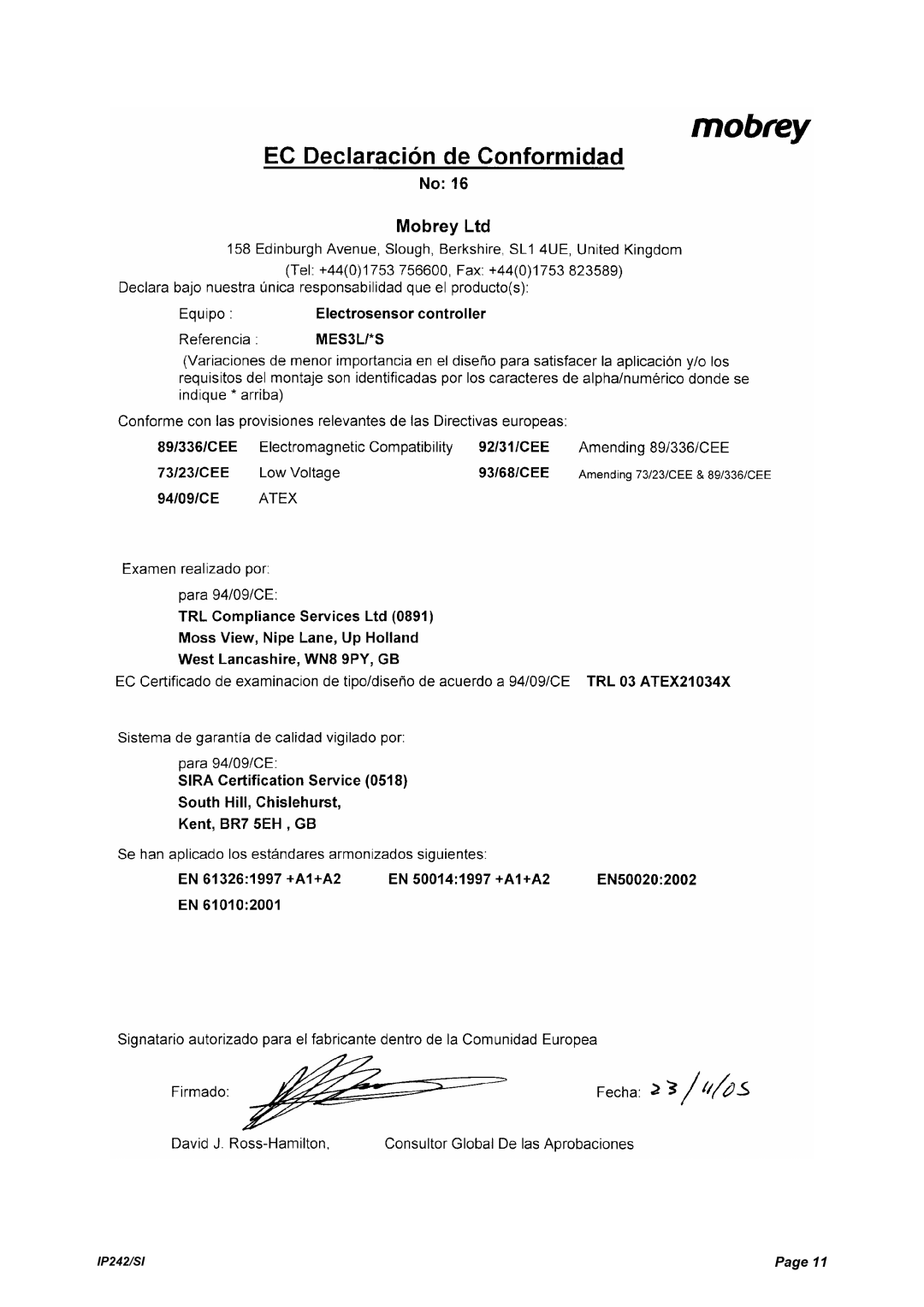 Emerson Process Management MES3L manual IP242/SI 