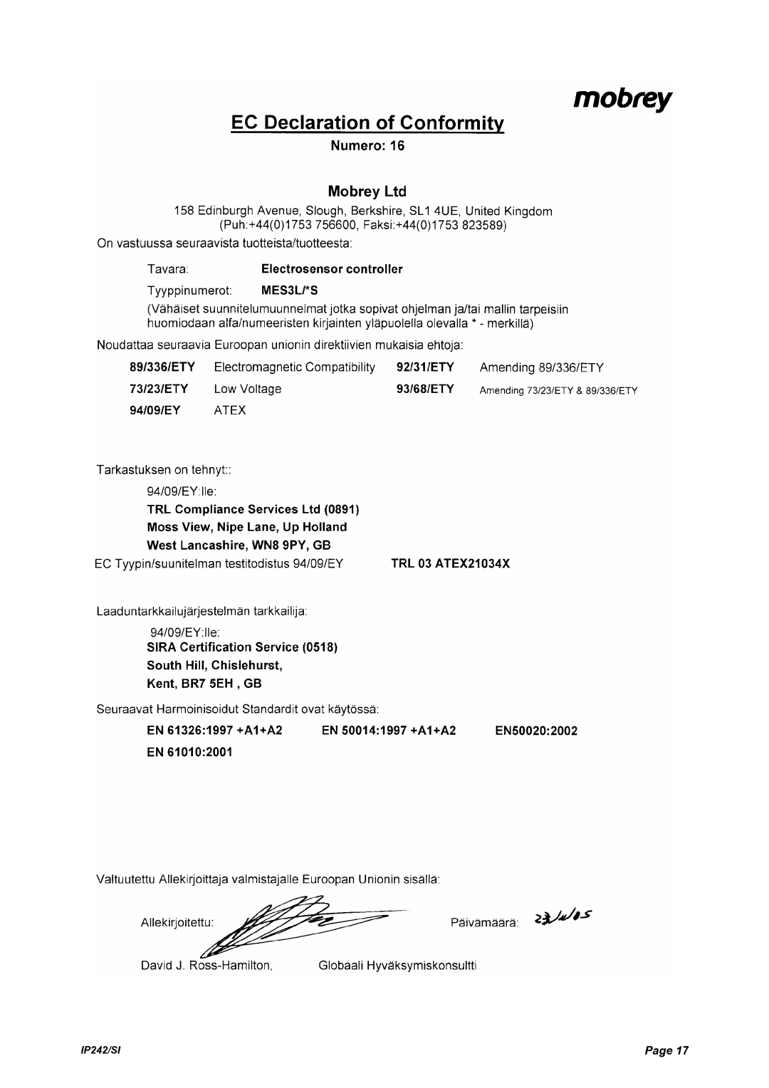 Emerson Process Management MES3L manual IP242/SI 