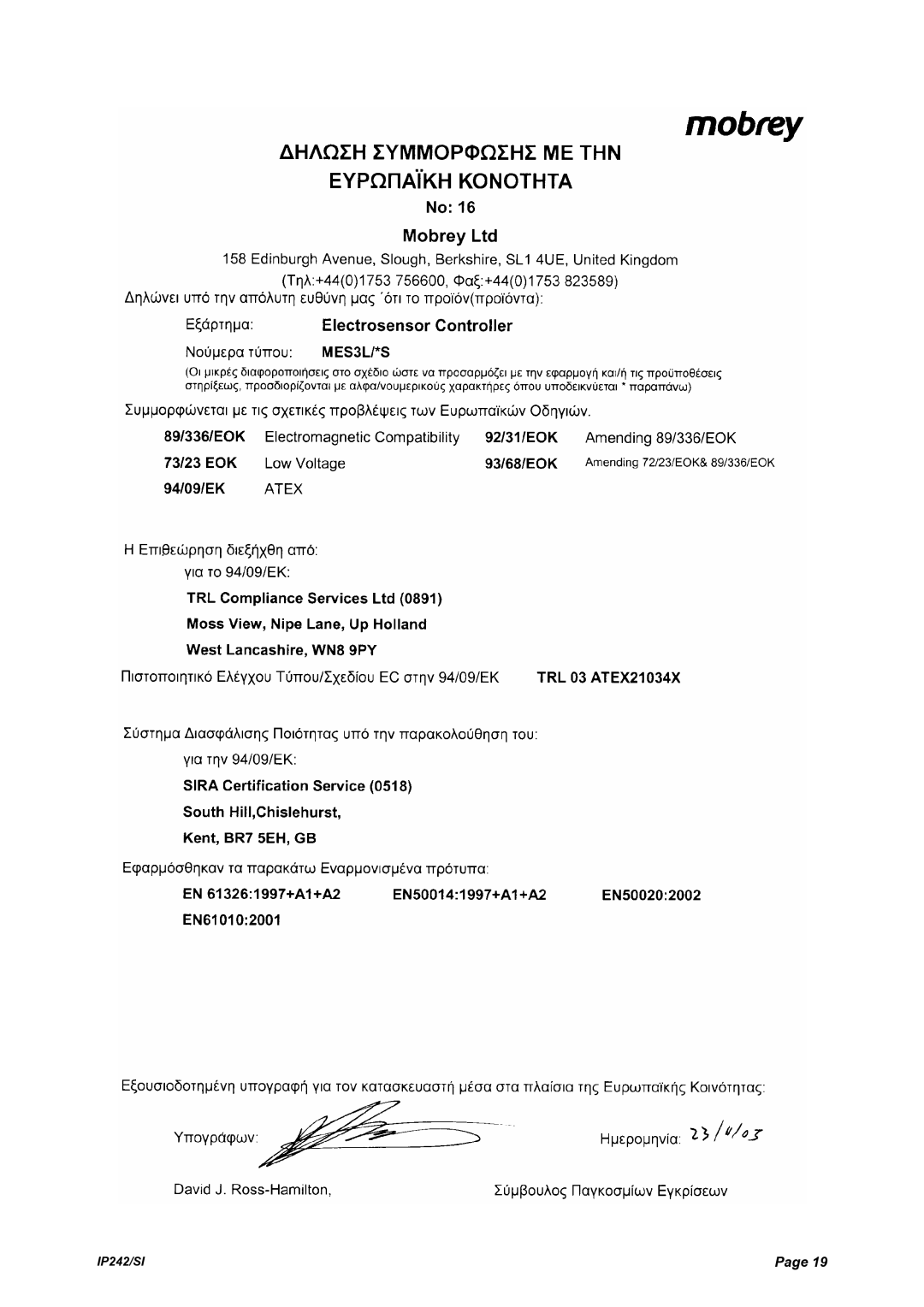 Emerson Process Management MES3L manual IP242/SI 