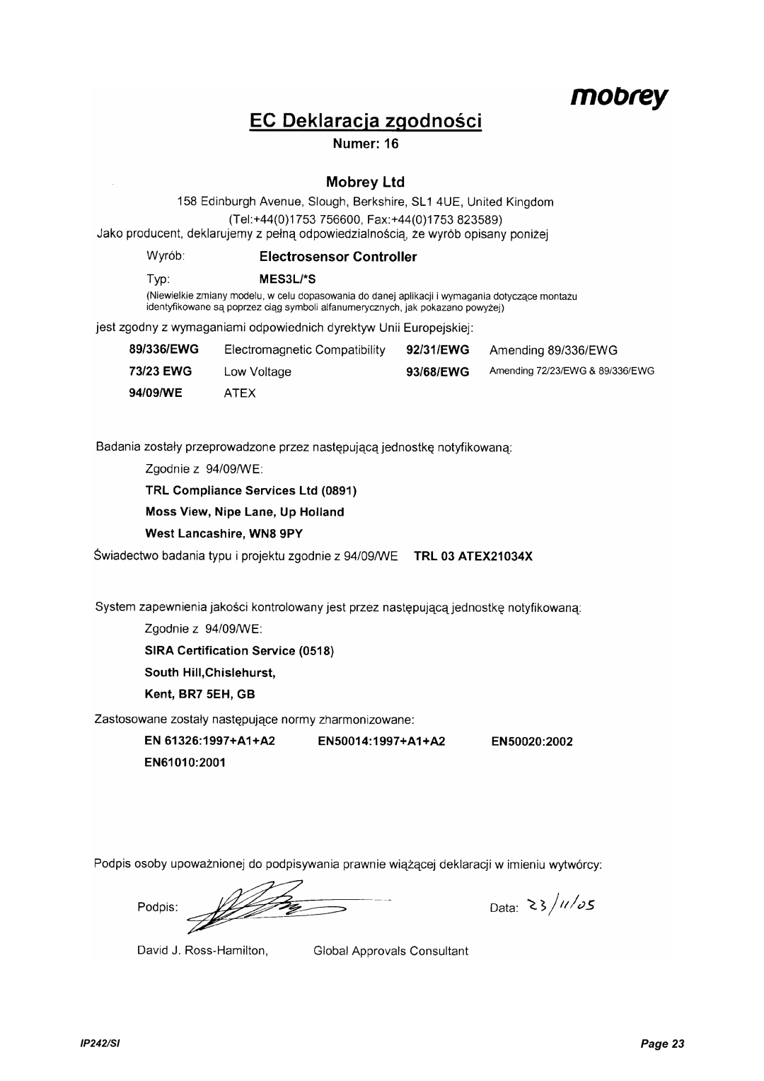 Emerson Process Management MES3L manual IP242/SI 