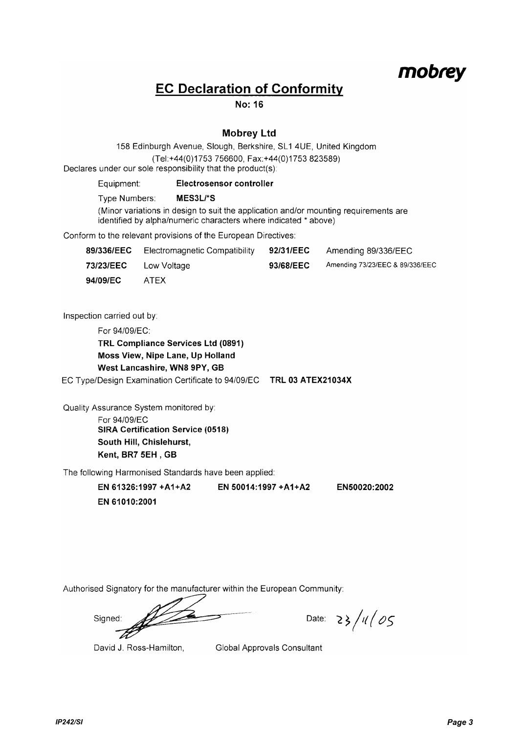 Emerson Process Management MES3L manual IP242/SI 