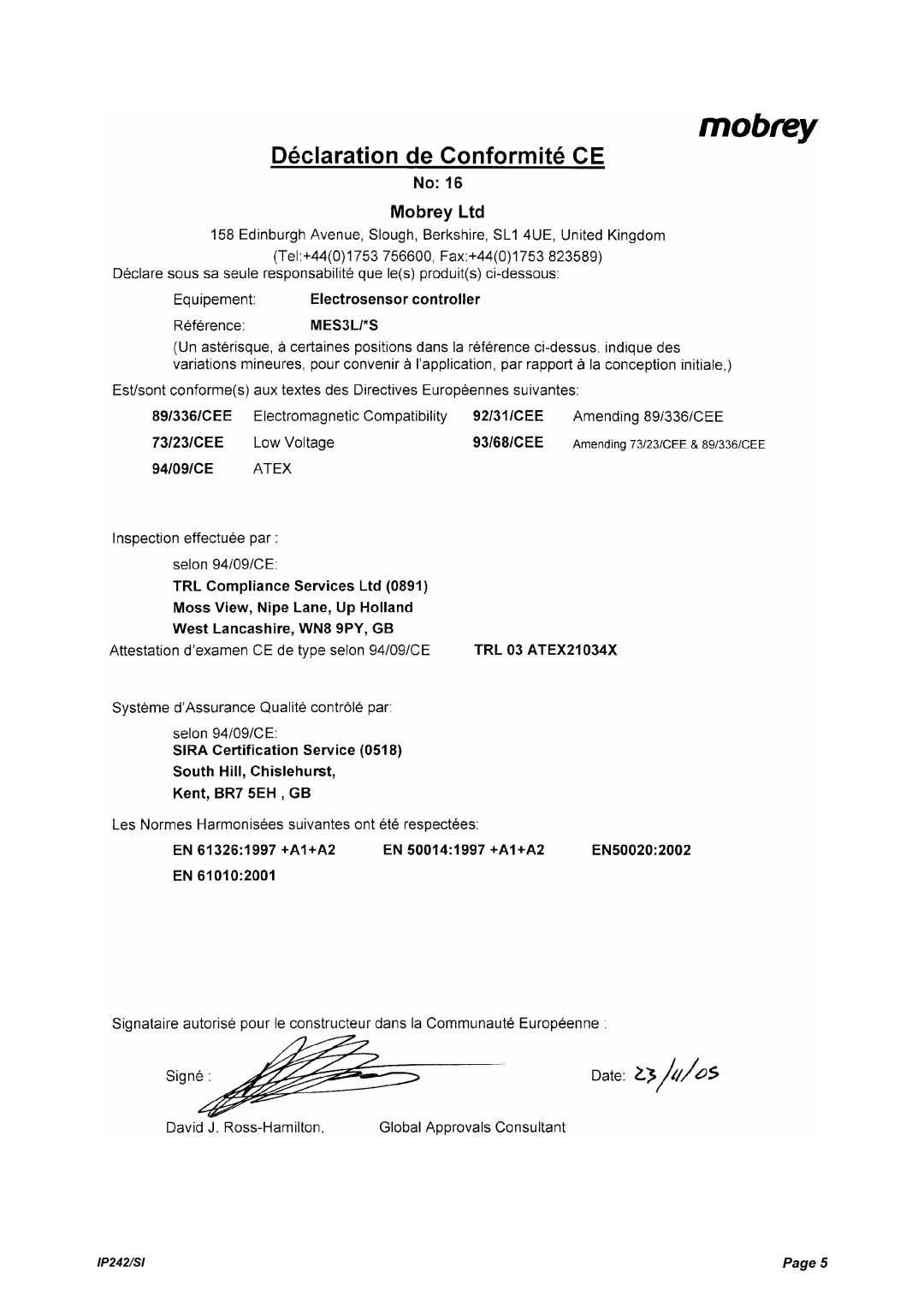 Emerson Process Management MES3L manual IP242/SI 