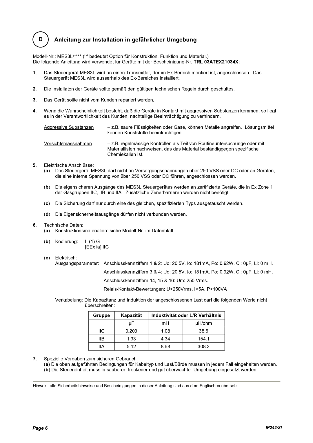 Emerson Process Management MES3L manual Anleitung zur Installation in gefährlicher Umgebung 